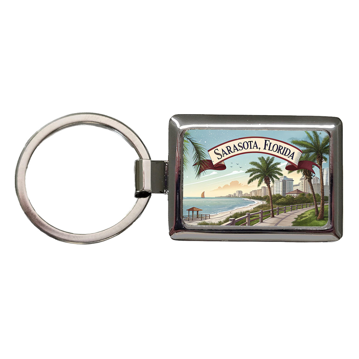 Sarasota, Florida FL Travel City State Stamp Rectangle Metal Keychain