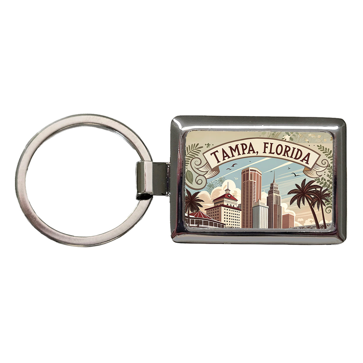 Tampa, Florida FL Travel City State Stamp Rectangle Metal Keychain