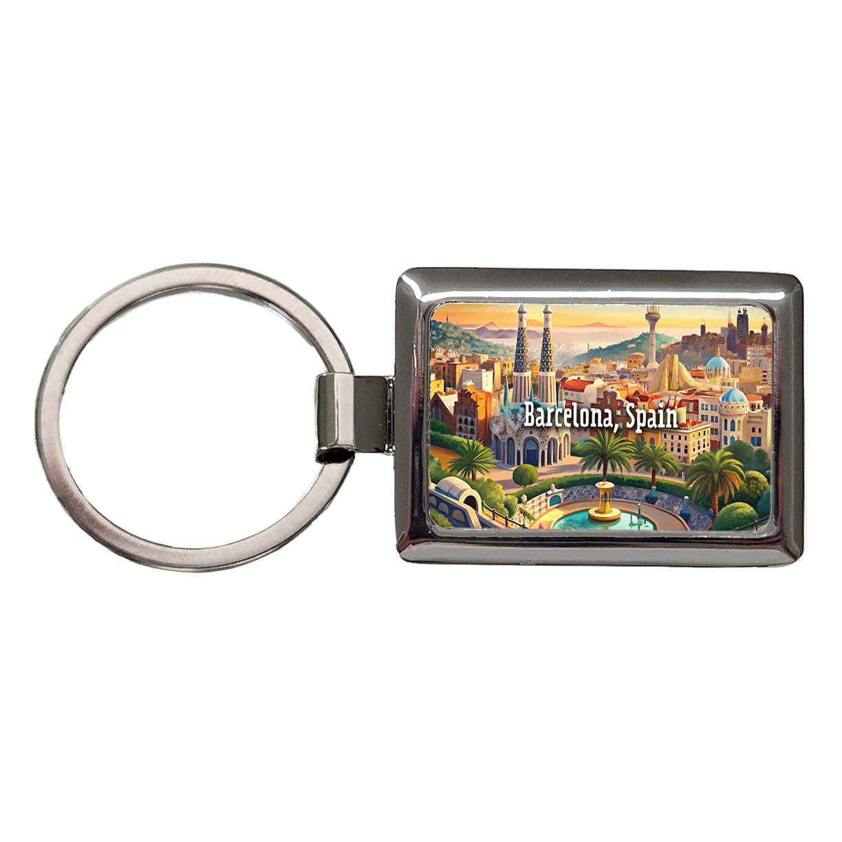 Barcelona, Spain Travel City Country Stamp Rectangle Metal Keychain