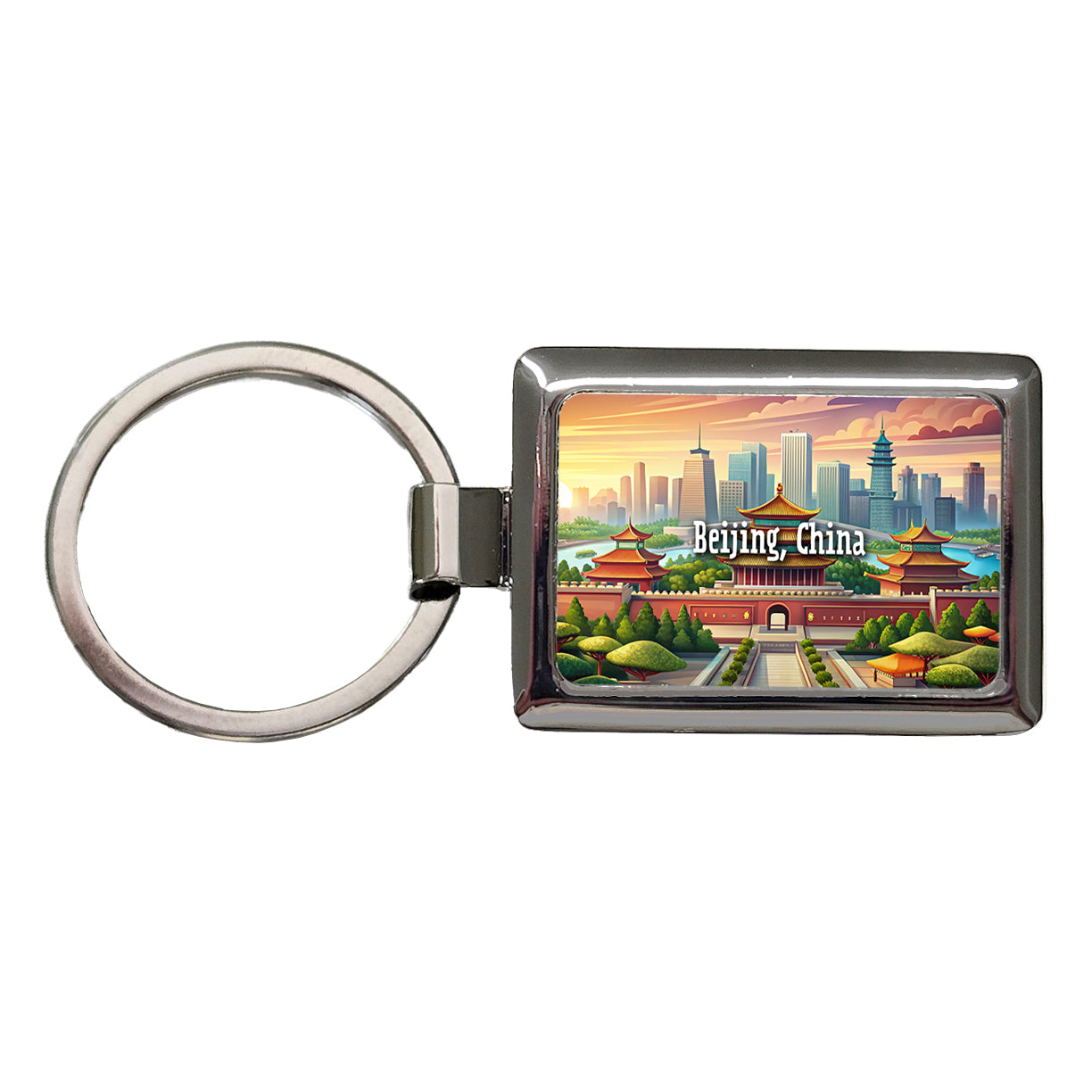 Beijing, China Travel City Country Stamp Rectangle Metal Keychain