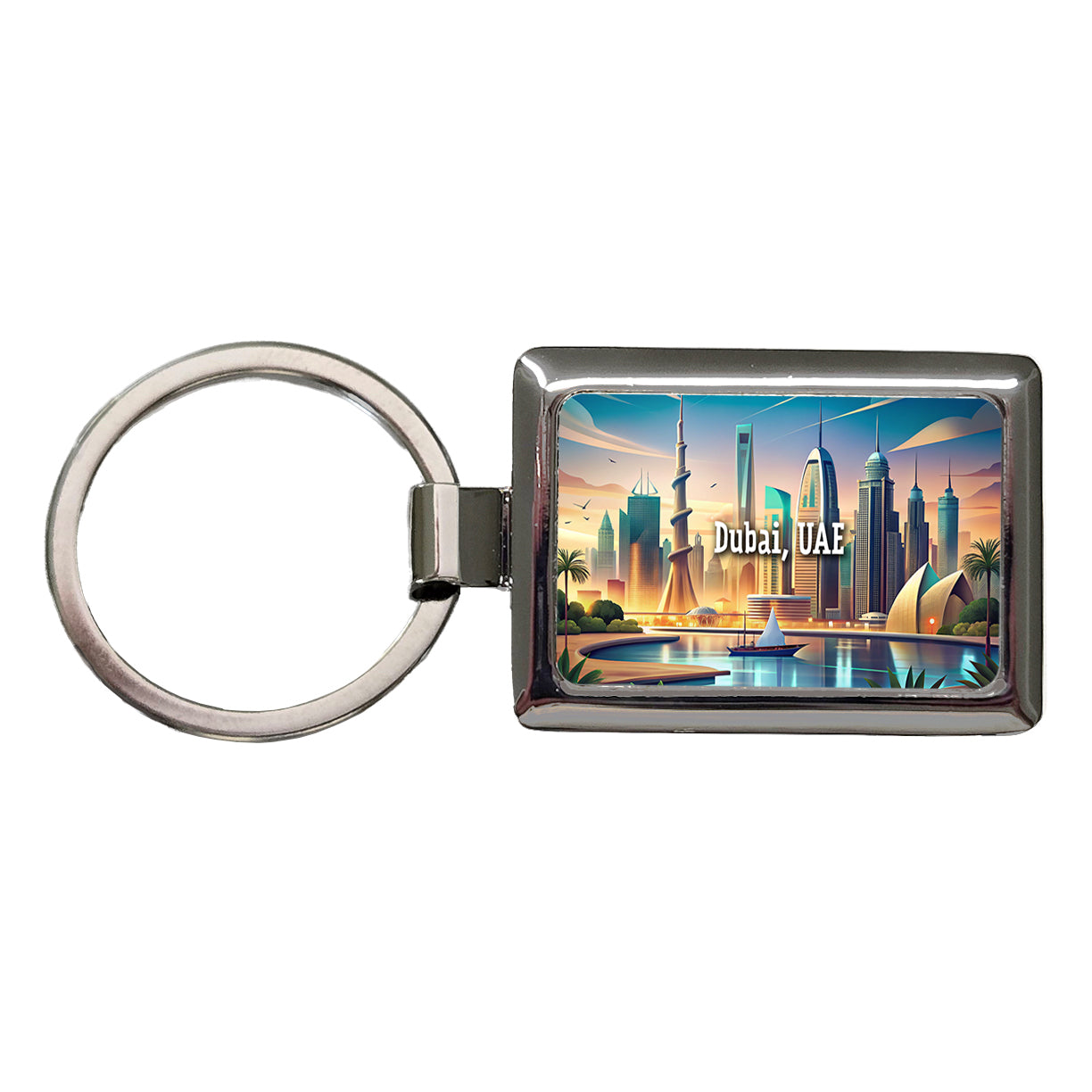 Dubai, UAE Travel City Country Stamp Rectangle Metal Keychain