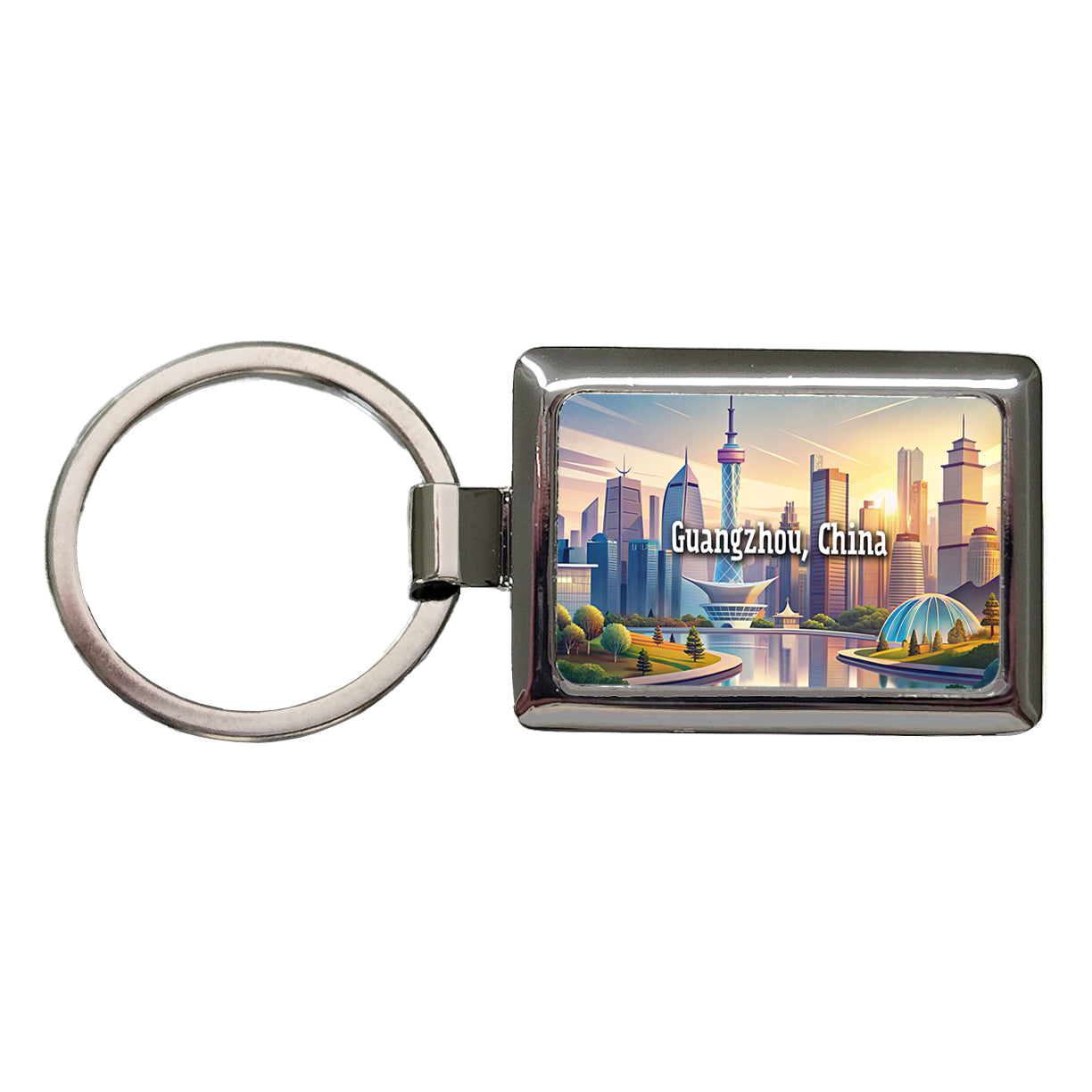 Guangzhou, China Travel City Country Stamp Rectangle Metal Keychain