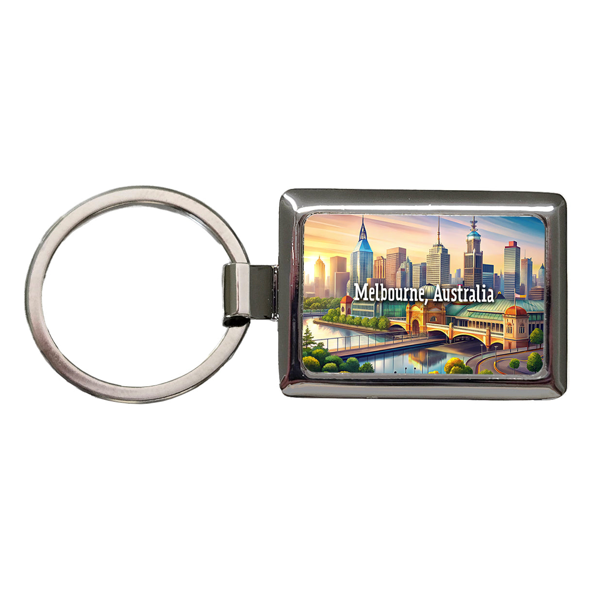 Melbourne, Australia Travel City Country Stamp Rectangle Metal Keychain