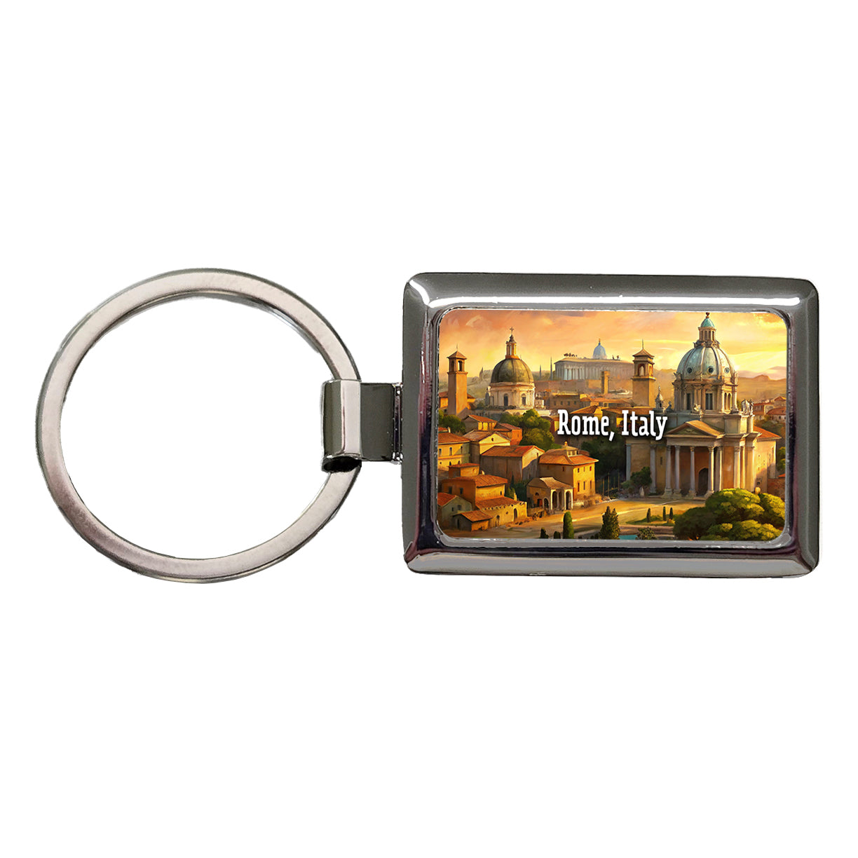 Rome, Italy Travel City Country Stamp Rectangle Metal Keychain
