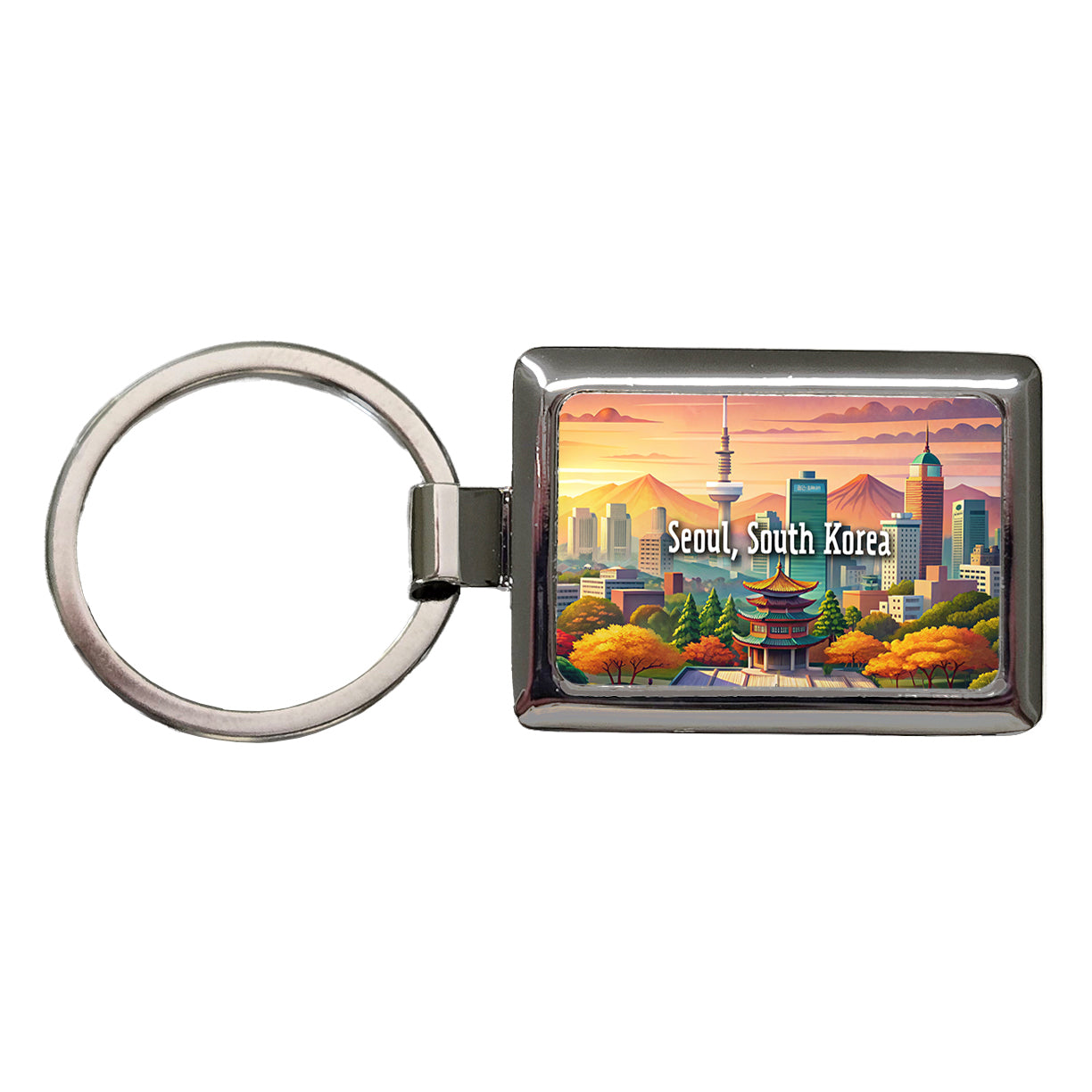 Seoul, South Korea Travel City Country Stamp Rectangle Metal Keychain
