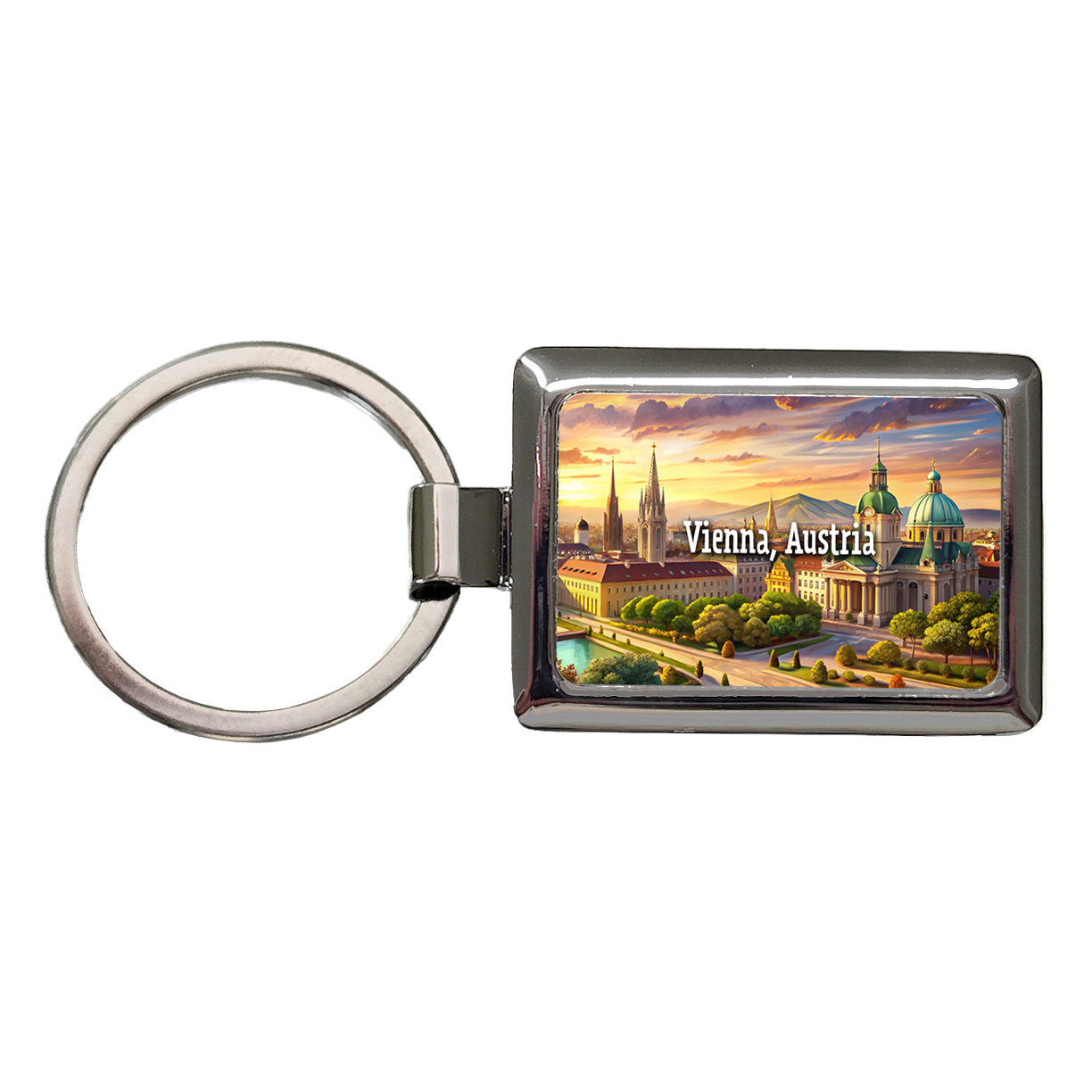 Vienna, Austria Travel City Country Stamp Rectangle Metal Keychain