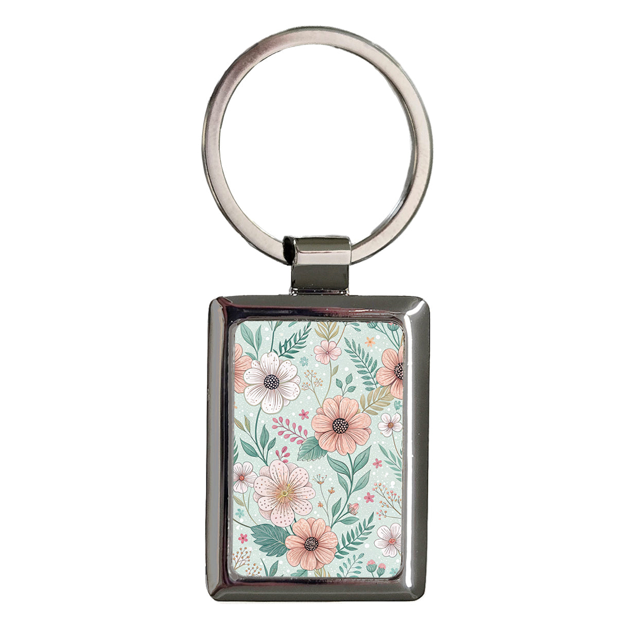 Adorable Floral Flowers Pink White Rectangle Metal Keychain