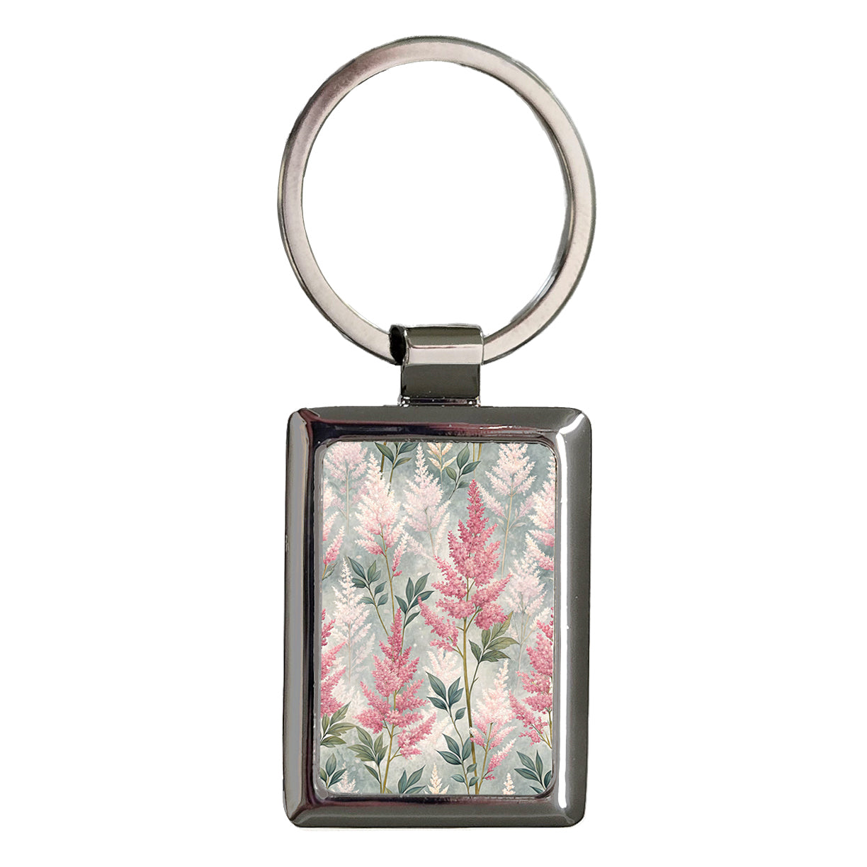 Astilbe Flowers Pink Rectangle Metal Keychain