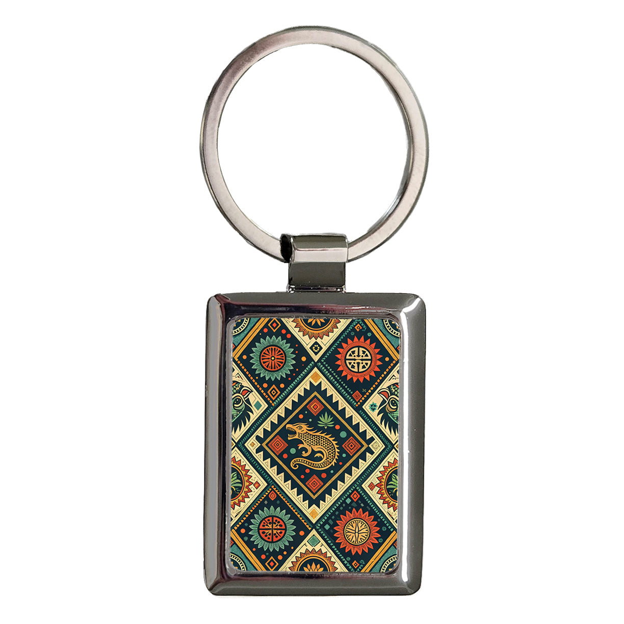Aztec Geometric Pattern Rectangle Metal Keychain