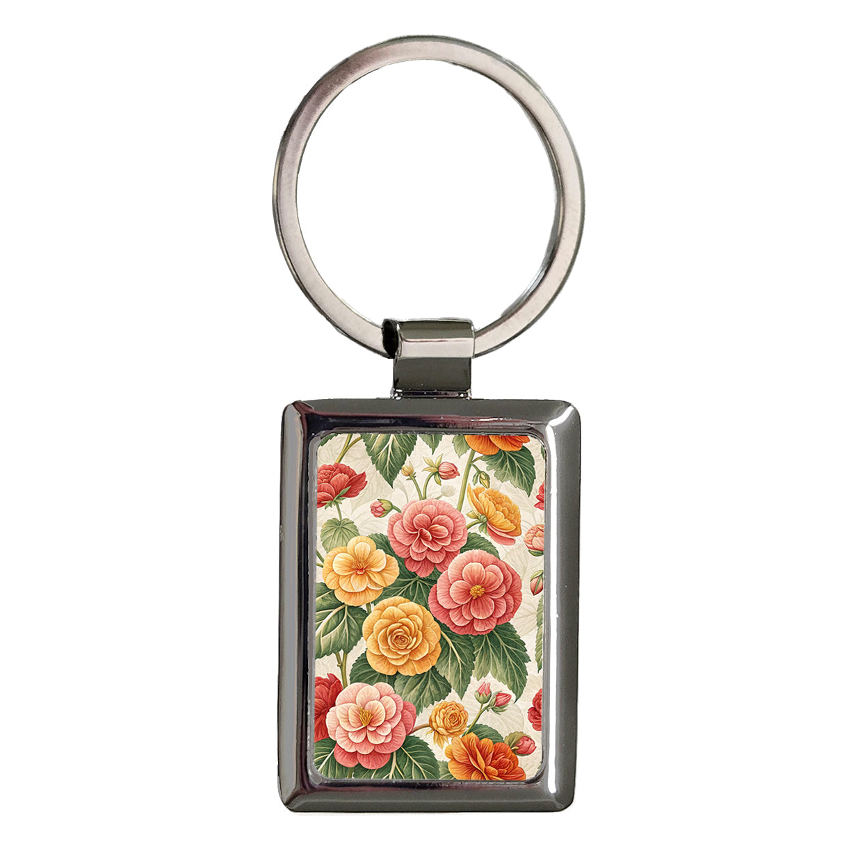 Begonia Flowers Pink Yellow Rectangle Metal Keychain
