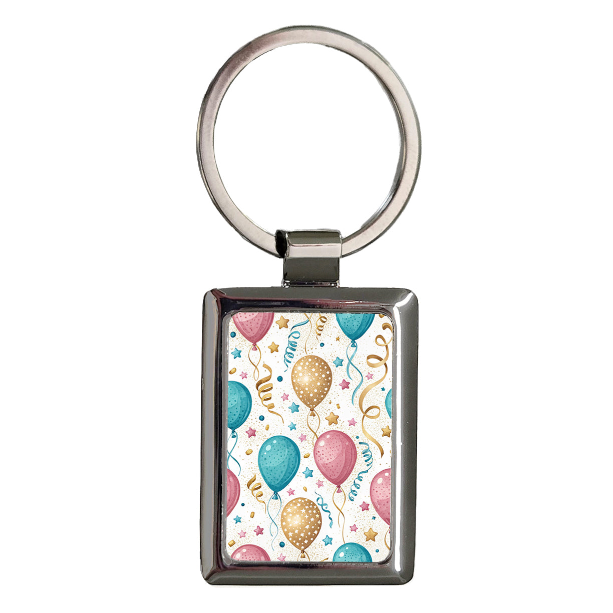 Birthday Balloons Background Pink Blue Gold Rectangle Metal Keychain