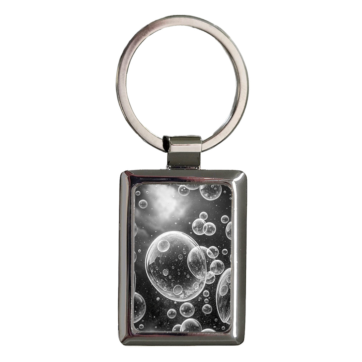 Black White Bubbles Rectangle Metal Keychain