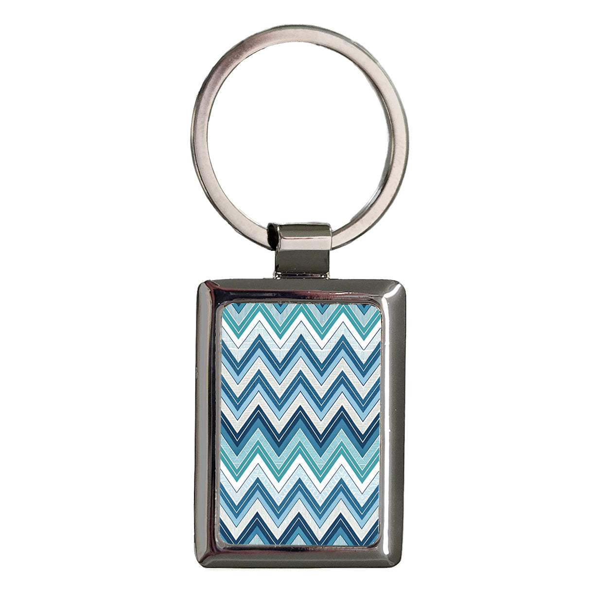 Blue Chevrons Rectangle Metal Keychain