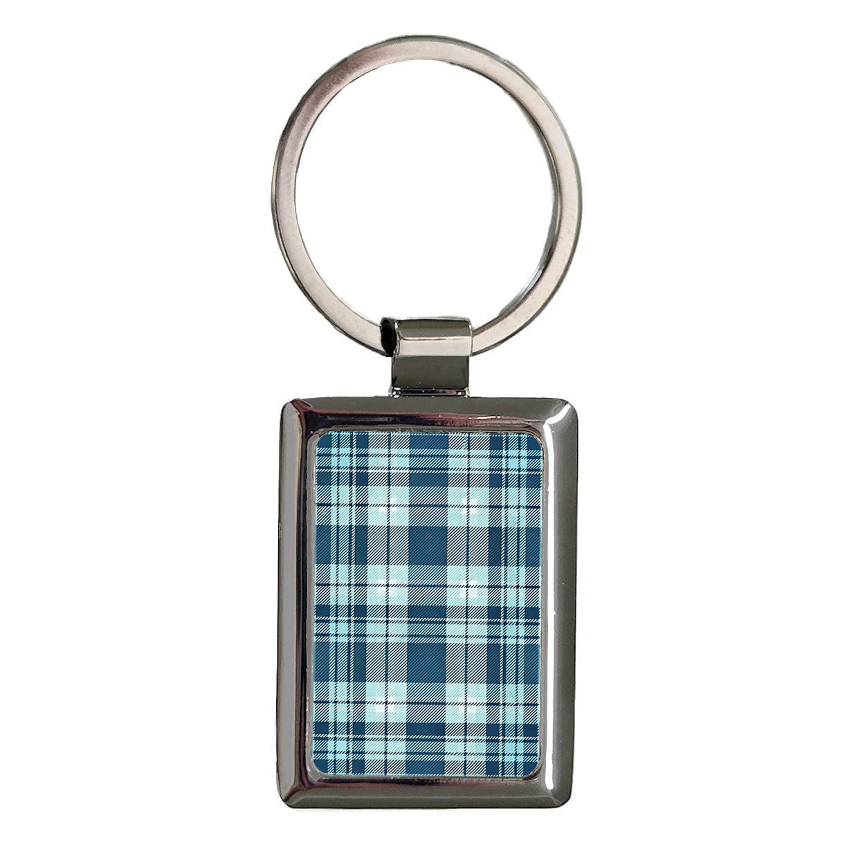 Blue Plaid Background Rectangle Metal Keychain