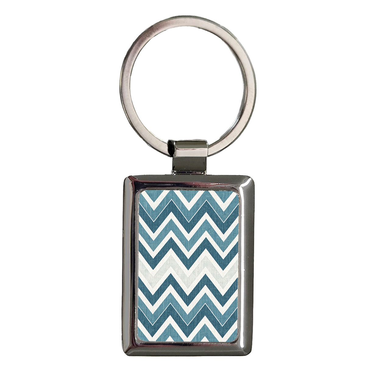 Blue White Chevrons Background Rectangle Metal Keychain
