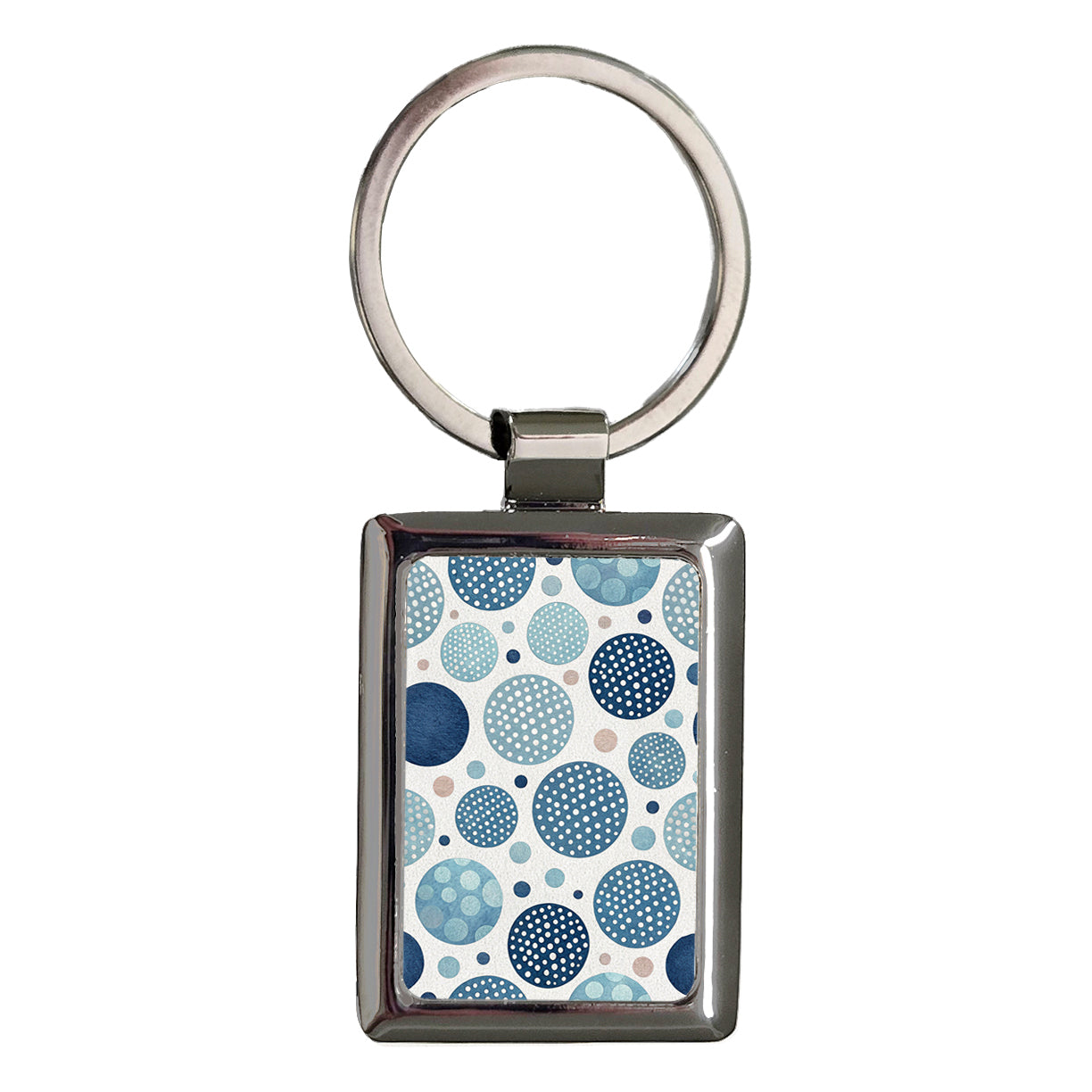 Blue White Polka Dots Circles Rectangle Metal Keychain