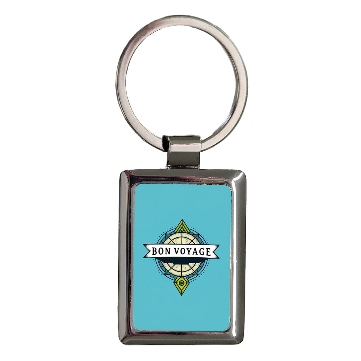 Bon Voyage Blue Background Rectangle Metal Keychain