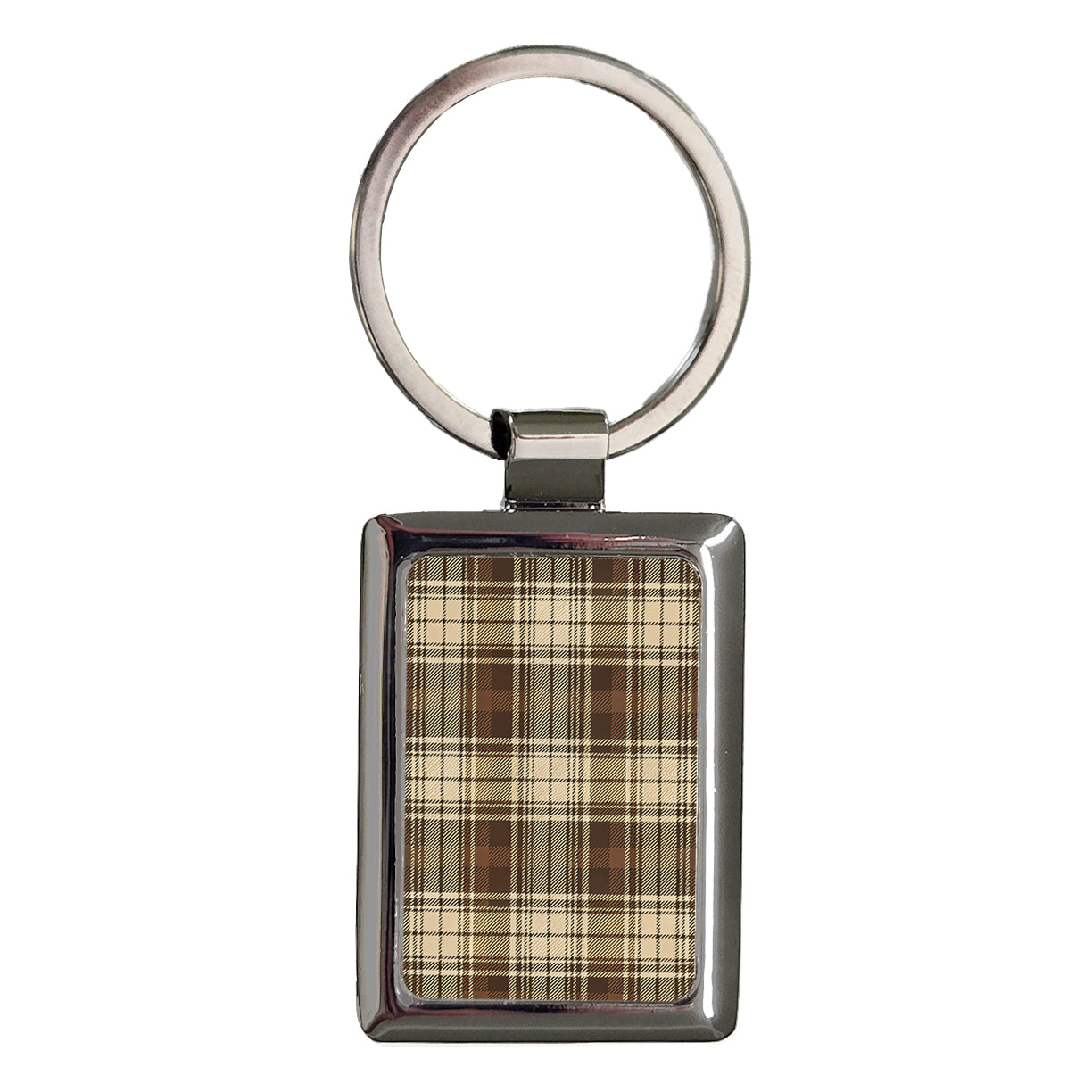 Brown Plaid Background Rectangle Metal Keychain