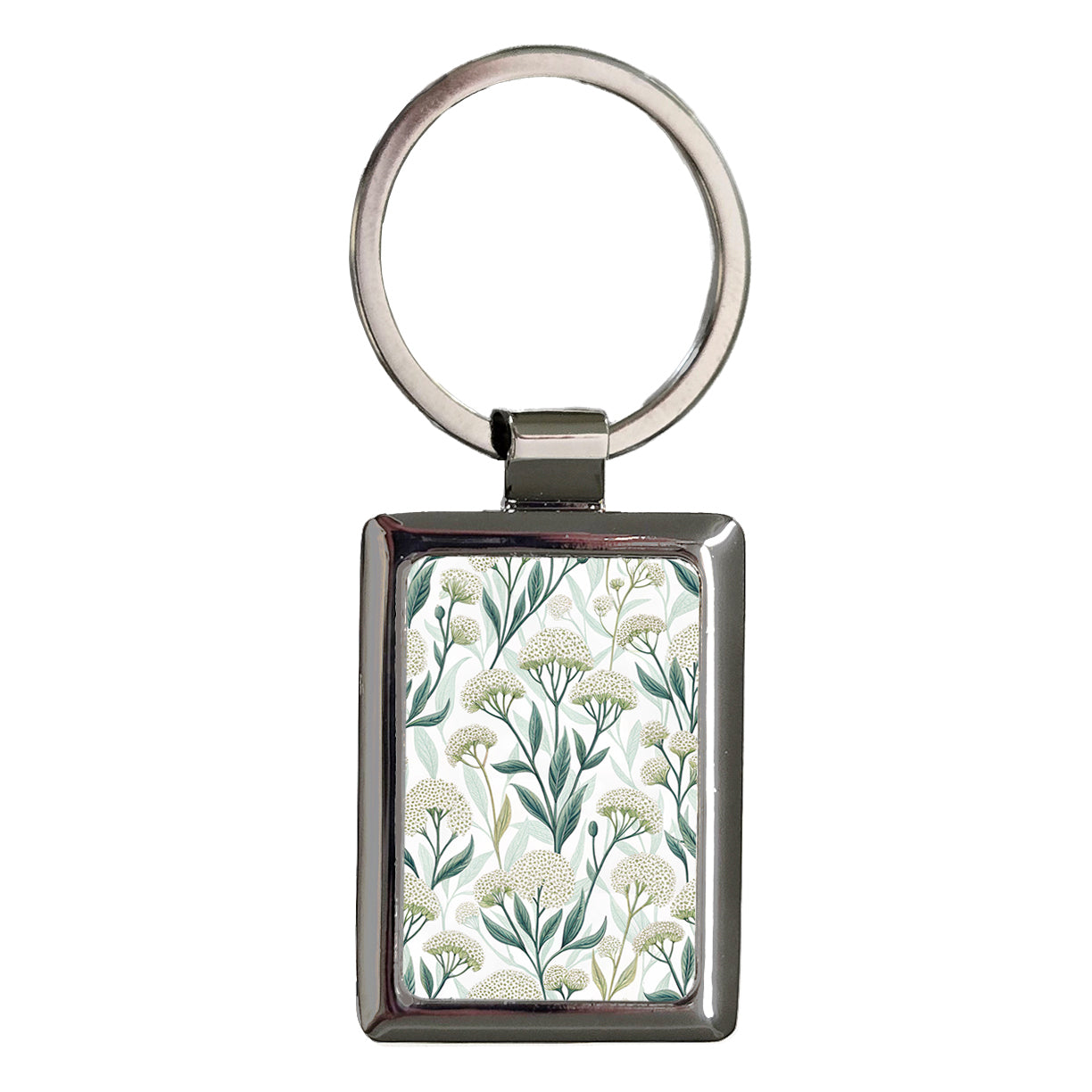 Brunia Flowers Berries White Rectangle Metal Keychain