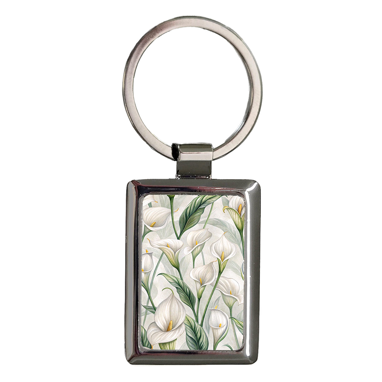 Calla Lily White Flowers Rectangle Metal Keychain