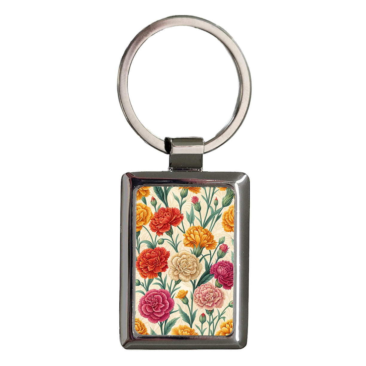 Carnation Orange Pink Red Flowers Rectangle Metal Keychain