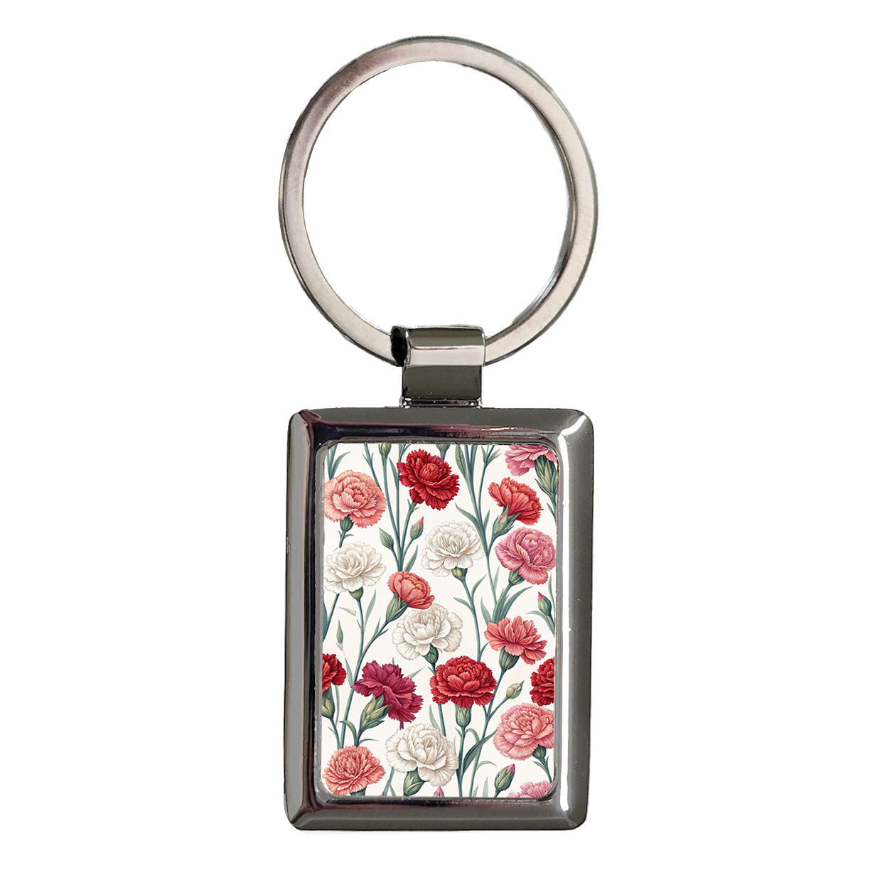 Carnations Pink White Flowers Rectangle Metal Keychain