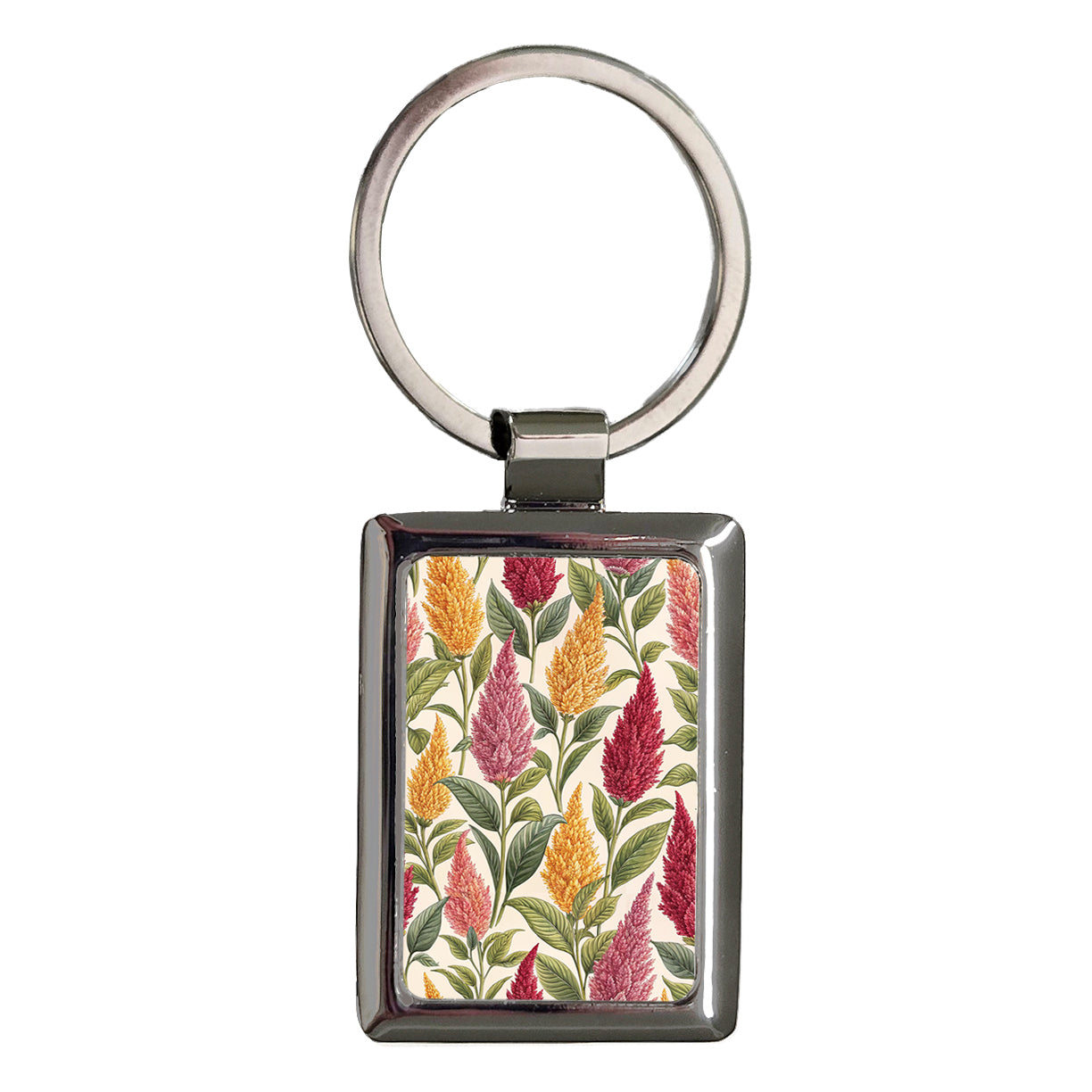 Celosia Flowers Pink Yellow Rectangle Metal Keychain