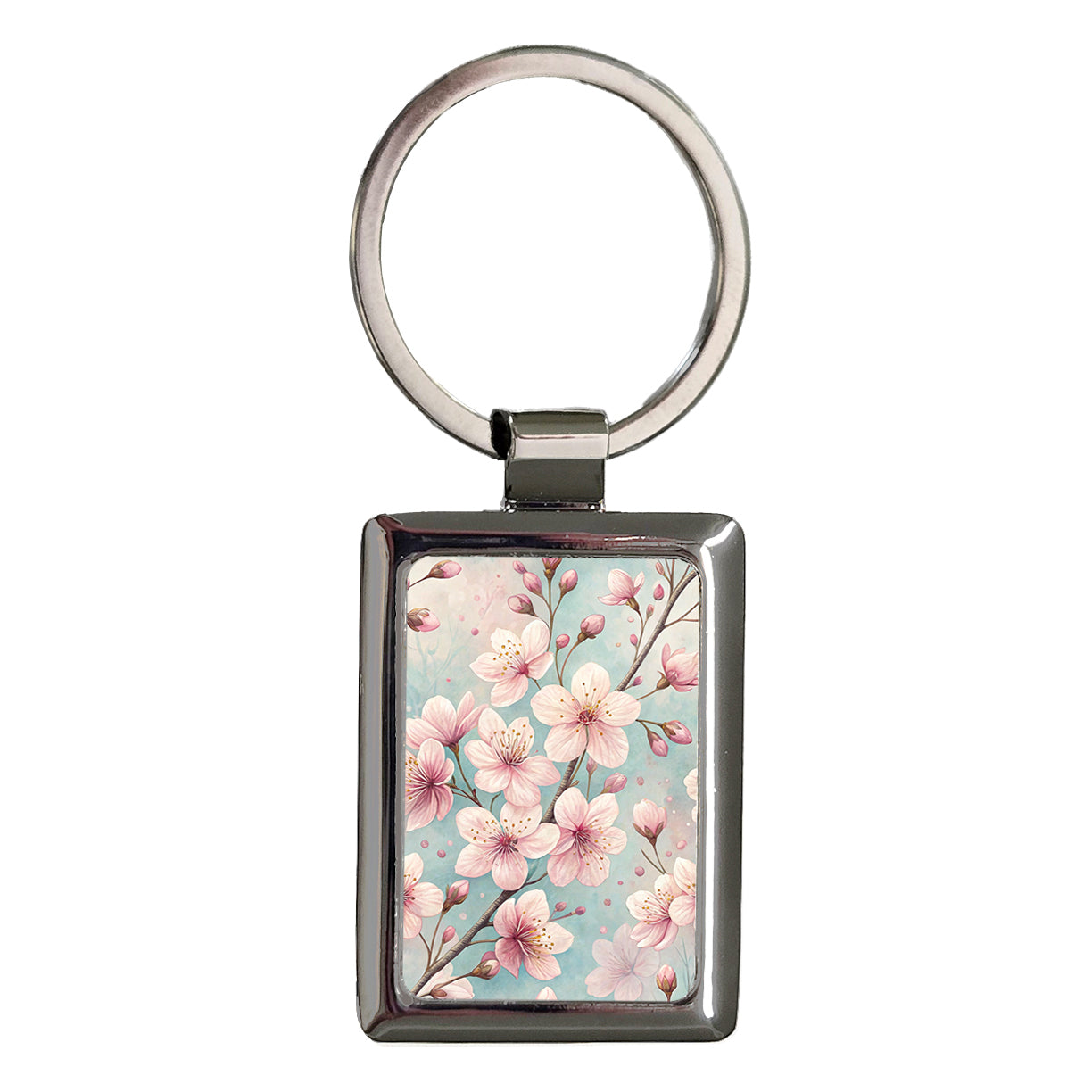 Cherry Blossom Flowers Pink Background Rectangle Metal Keychain