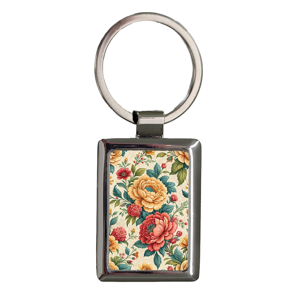 Chintz Flowers Floral Background Rectangle Metal Keychain