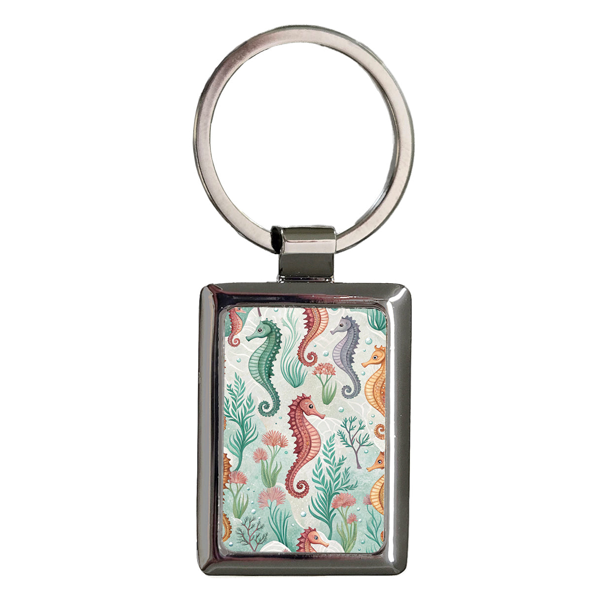 Colorful Pretty Seahorses Rectangle Metal Keychain