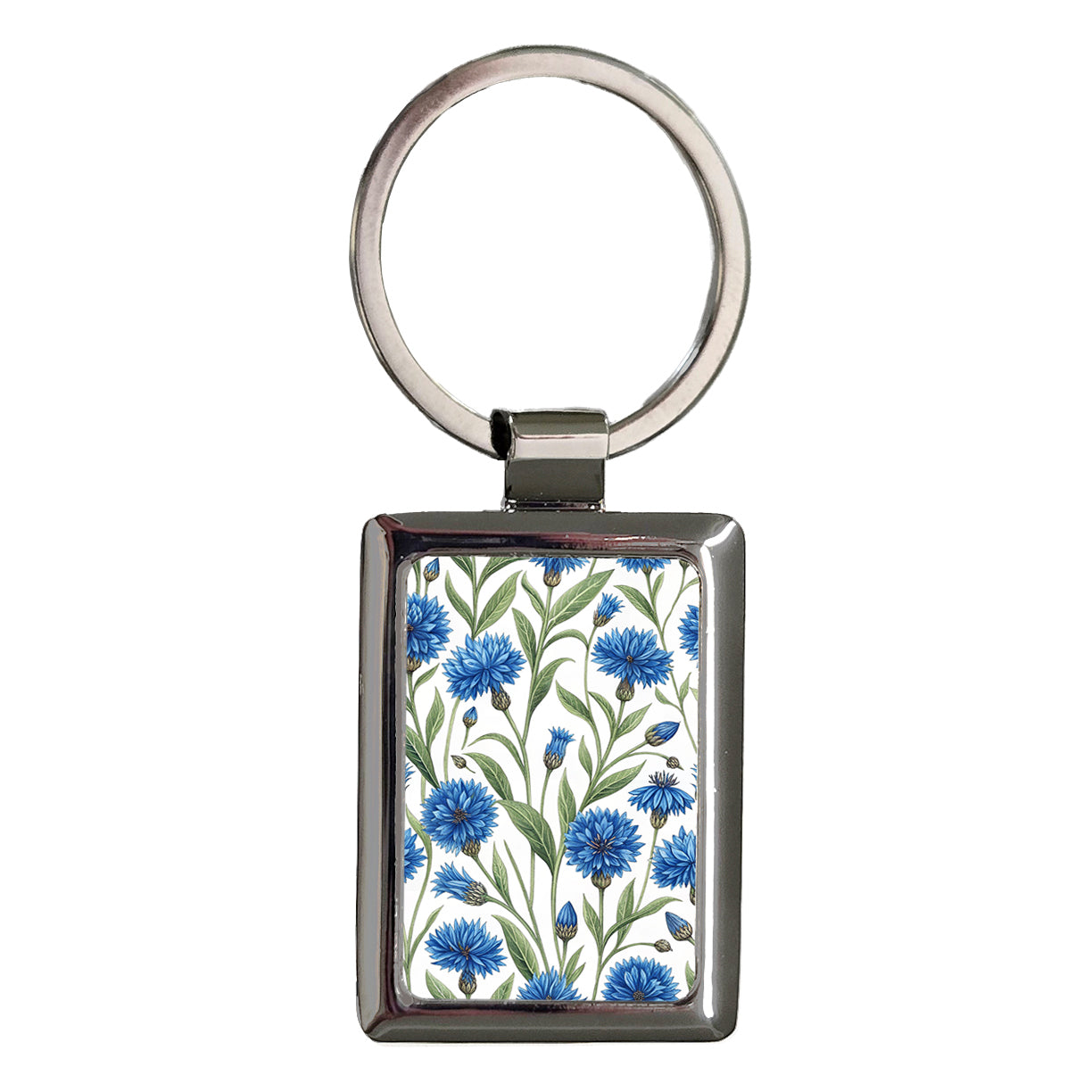 Cornflower Flowers Blue Background Rectangle Metal Keychain