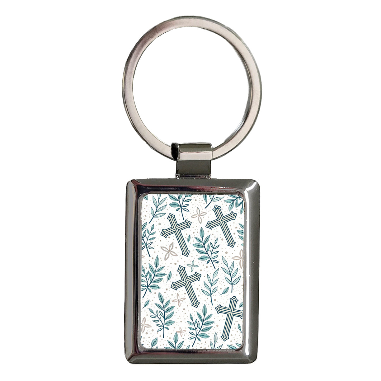 Crosses And Leaves Christian Background Rectangle Metal Keychain