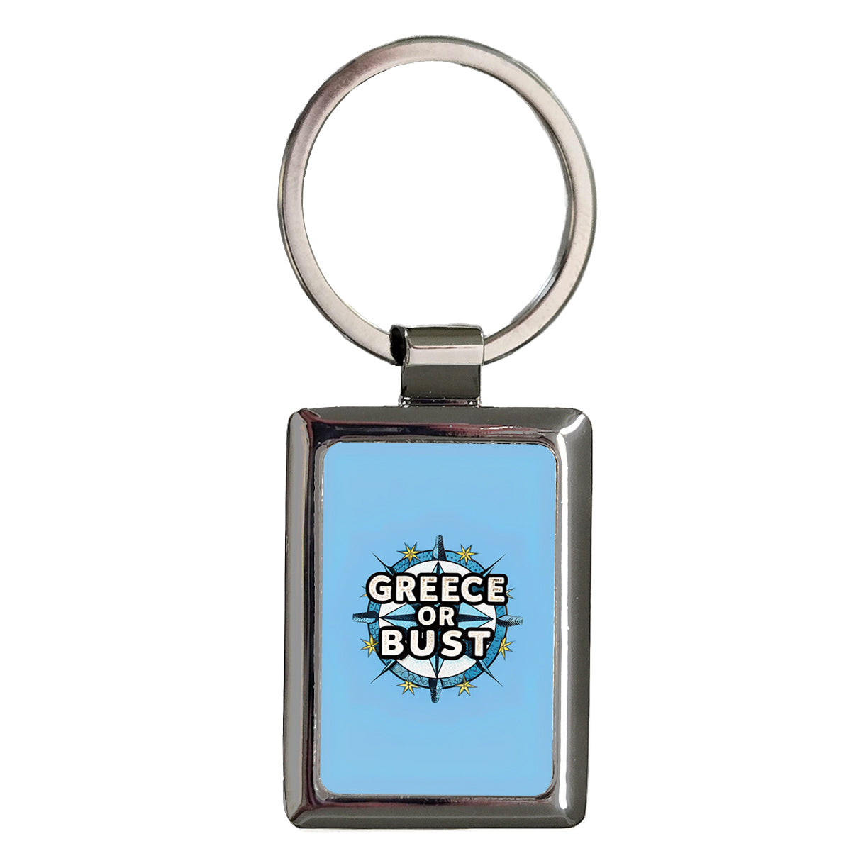 Greece Or Bust Vacation Blue Rectangle Metal Keychain