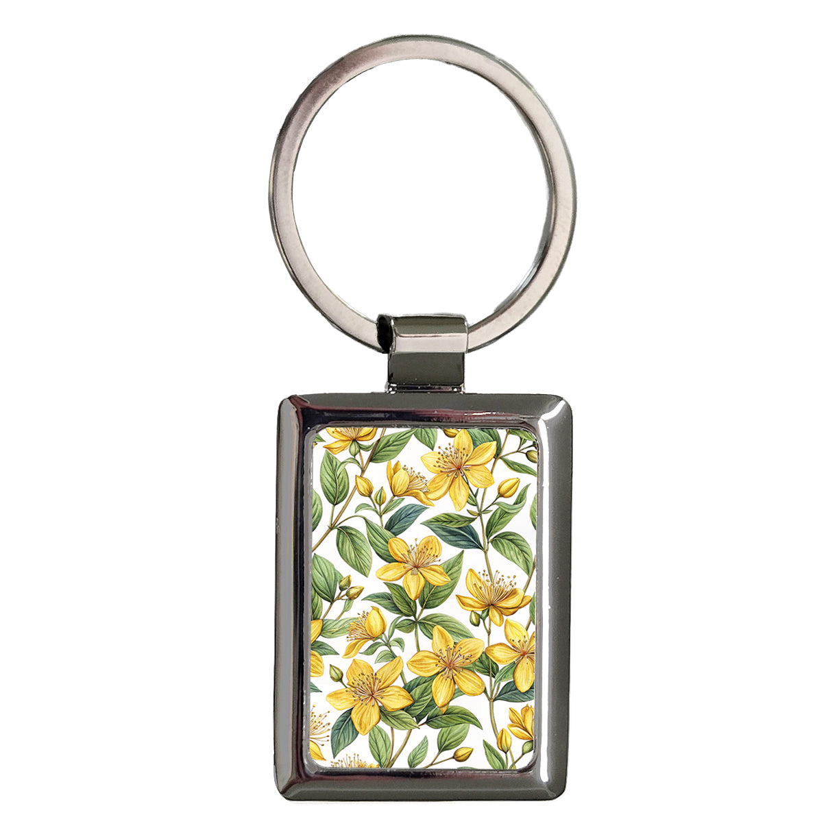 Hypericum Flowers Yellow Rectangle Metal Keychain