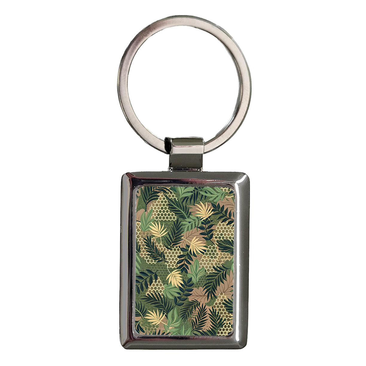 Leaves Camouflage Pattern Rectangle Metal Keychain
