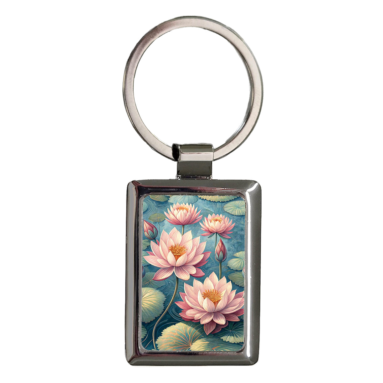 Lotus Flowers Pink Pond Background Rectangle Metal Keychain