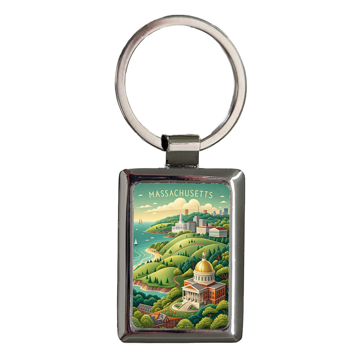 Massachusetts State Beautiful Scene Rectangle Metal Keychain