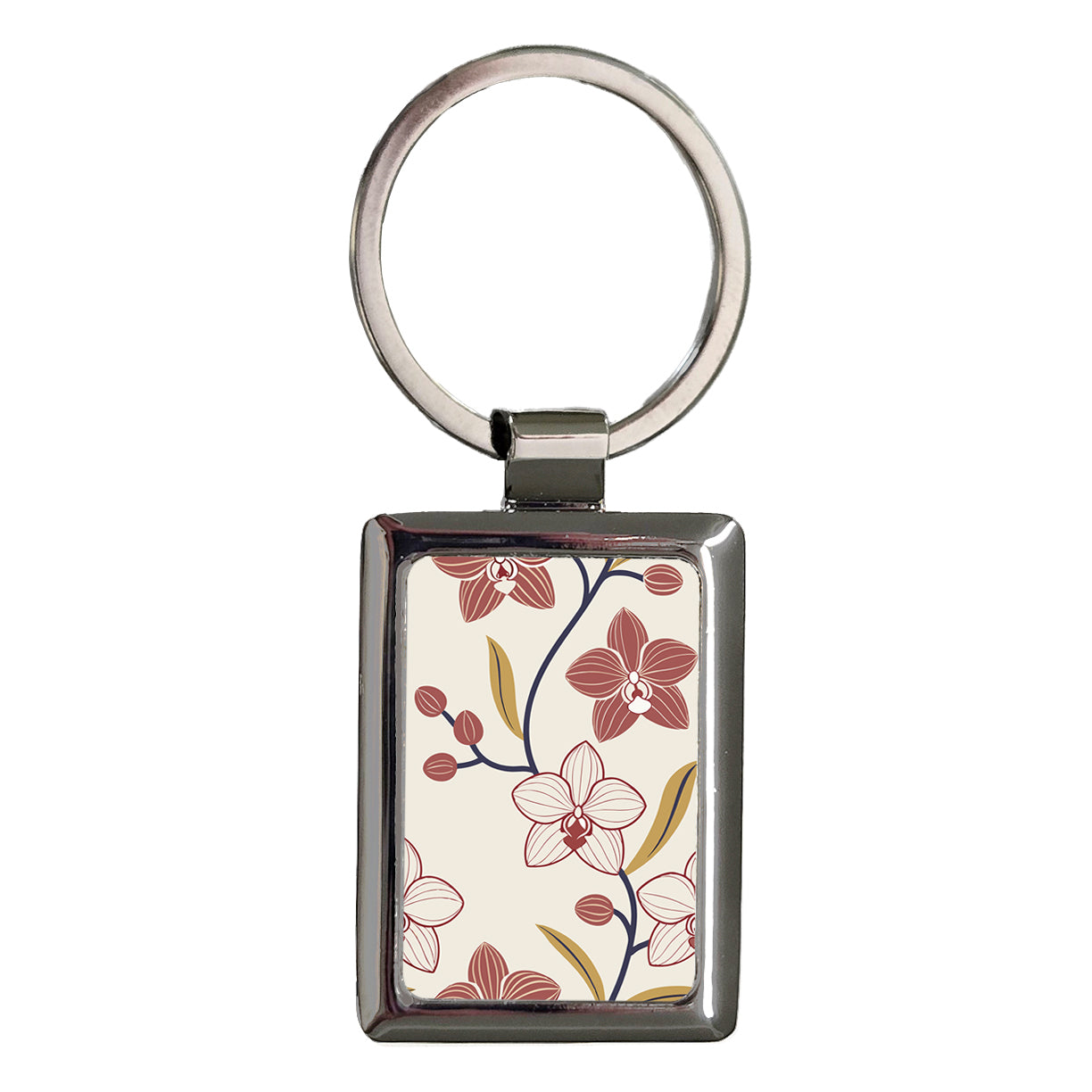 Orchids Drawing Background Flowers Rectangle Metal Keychain