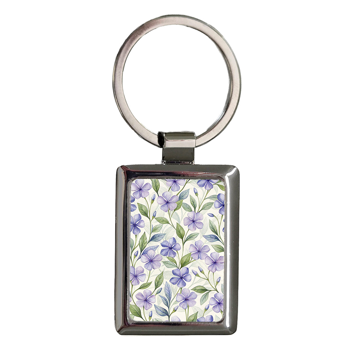 Periwinkle Flowers Purple Cute Background Rectangle Metal Keychain