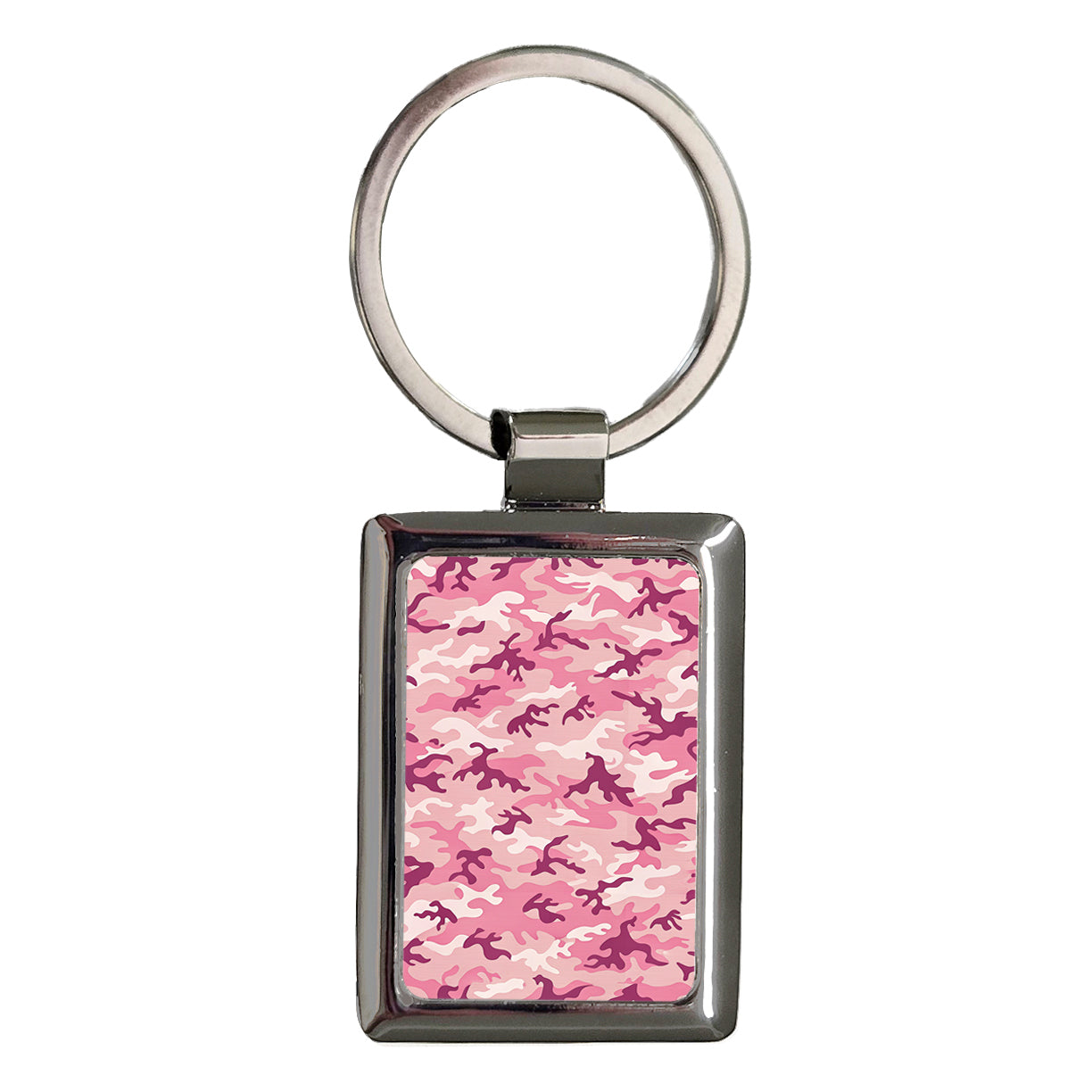 Pink Camouflage Pattern Rectangle Metal Keychain