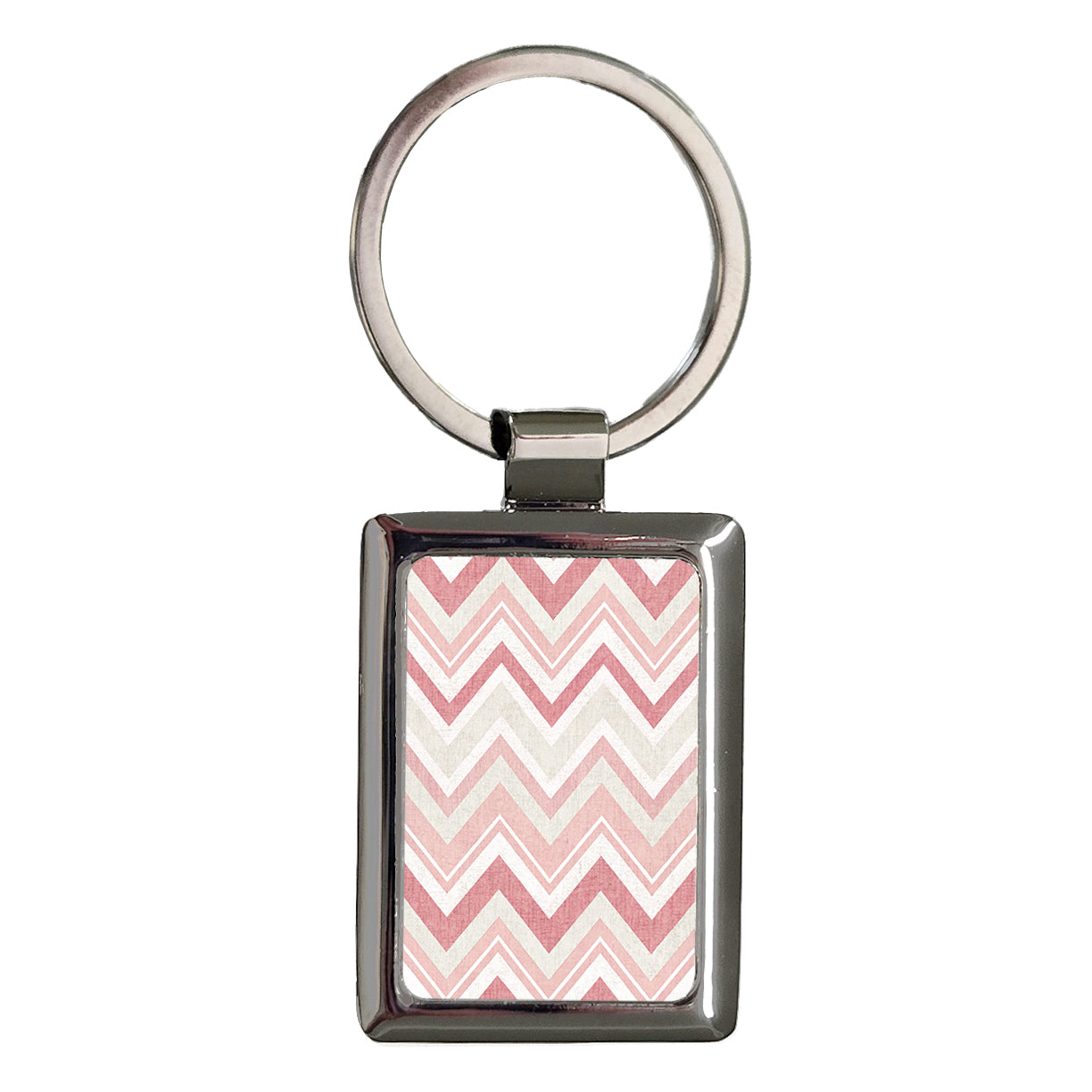 Pink White Chevrons Background Rectangle Metal Keychain