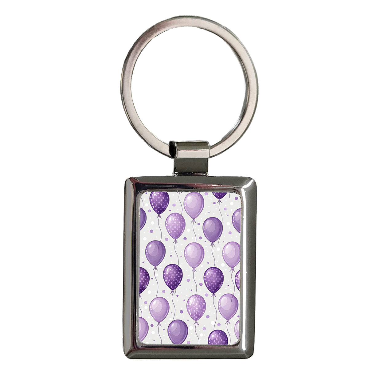 Purple Balloons Birthday Rectangle Metal Keychain