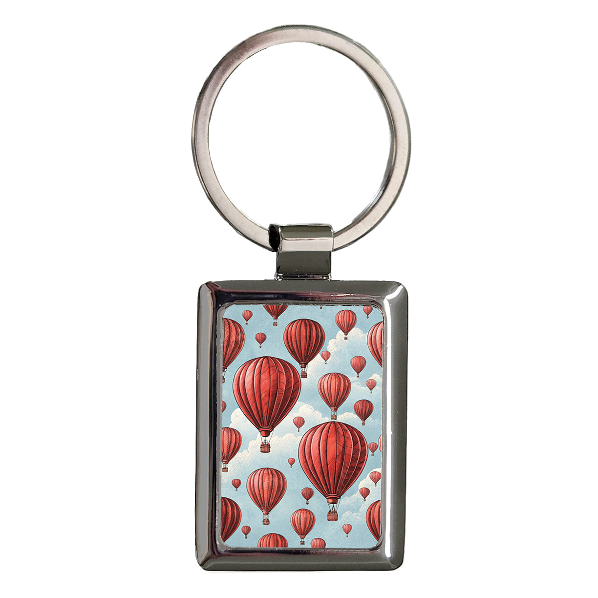 Red Hot Air Balloons Rectangle Metal Keychain