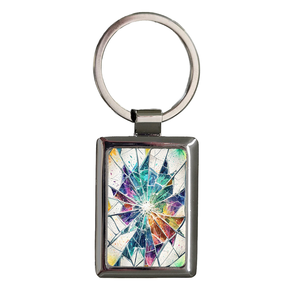 Shattered Colorful Glass Rectangle Metal Keychain