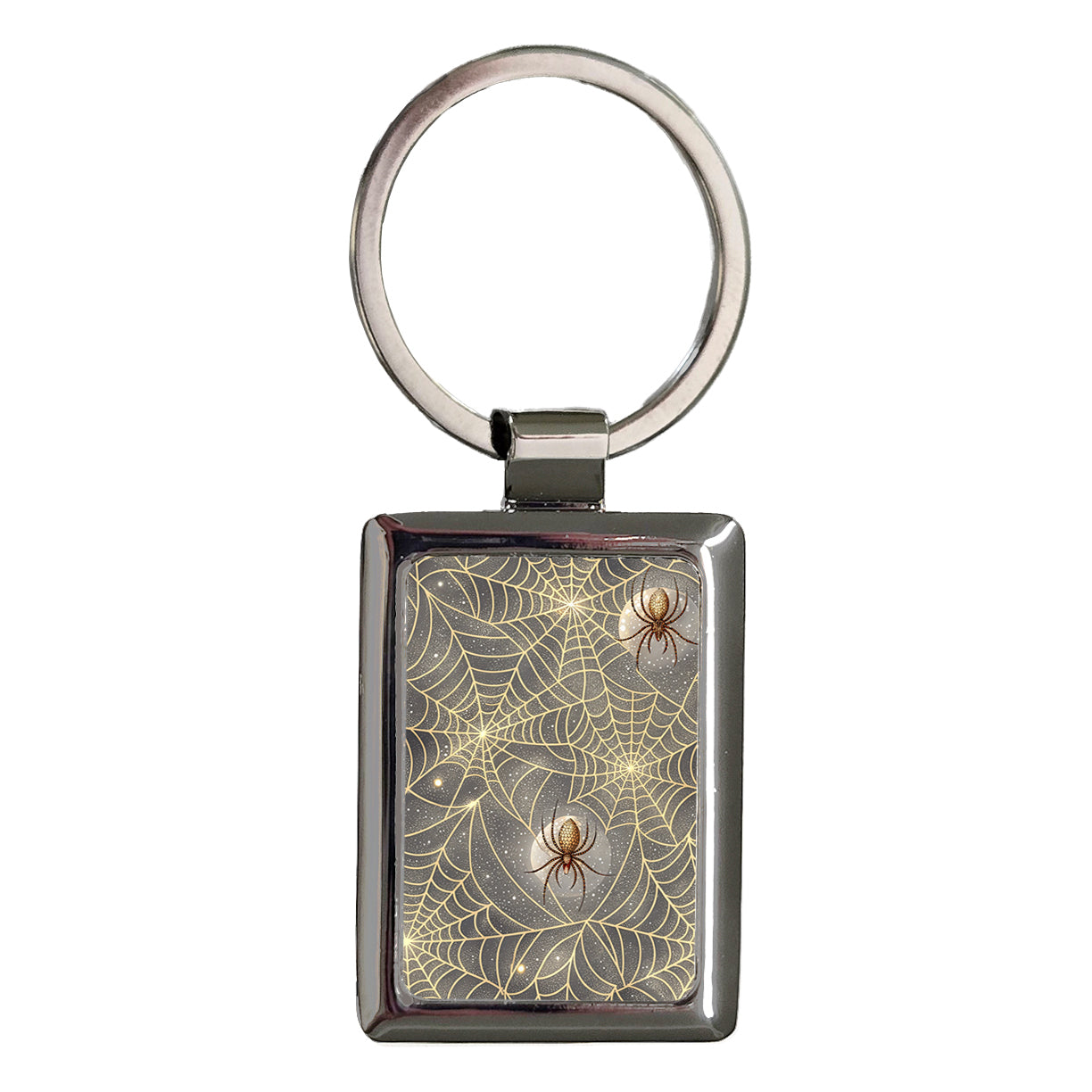 Spiders And Webs Rectangle Metal Keychain