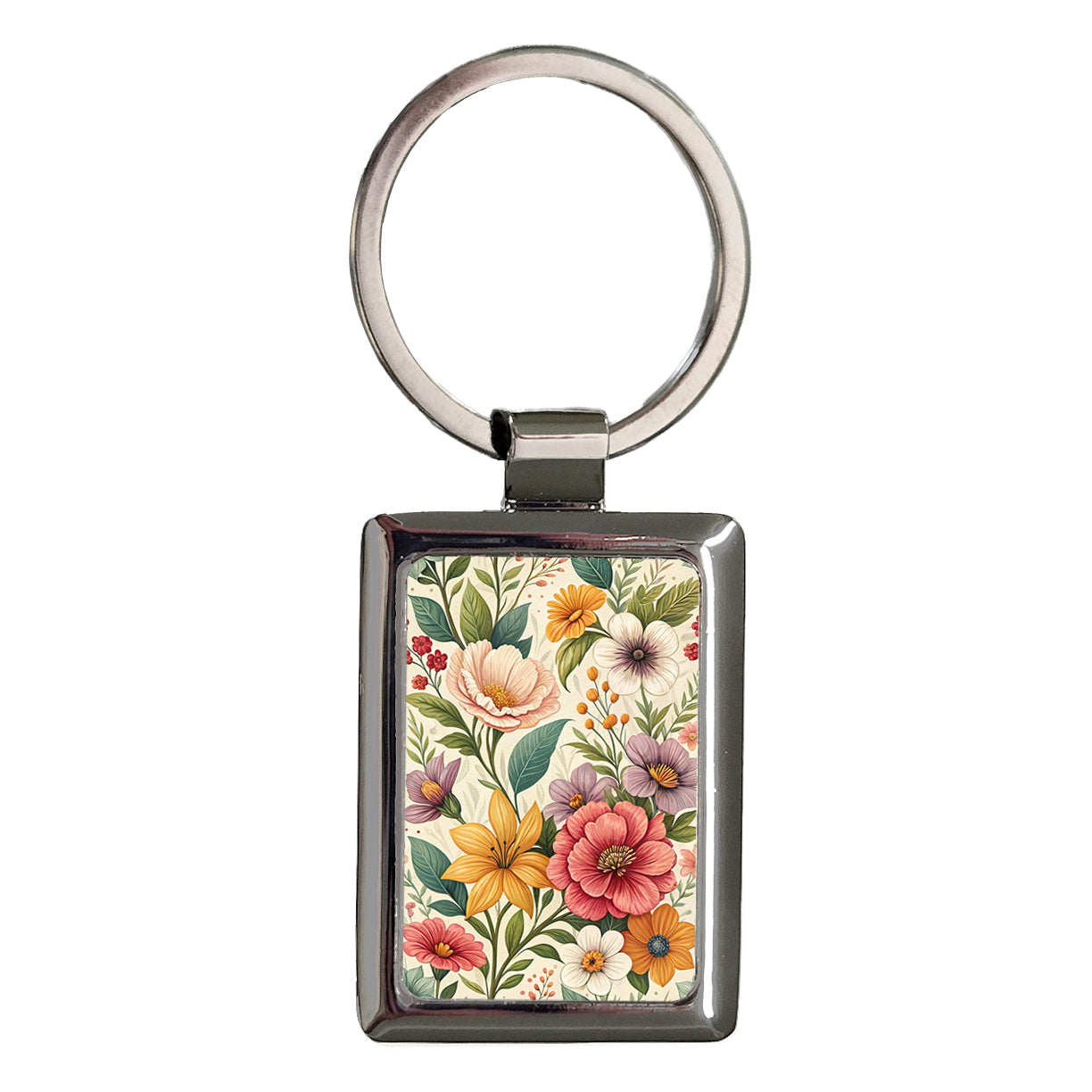 Stock Flowers Elegant Rectangle Metal Keychain