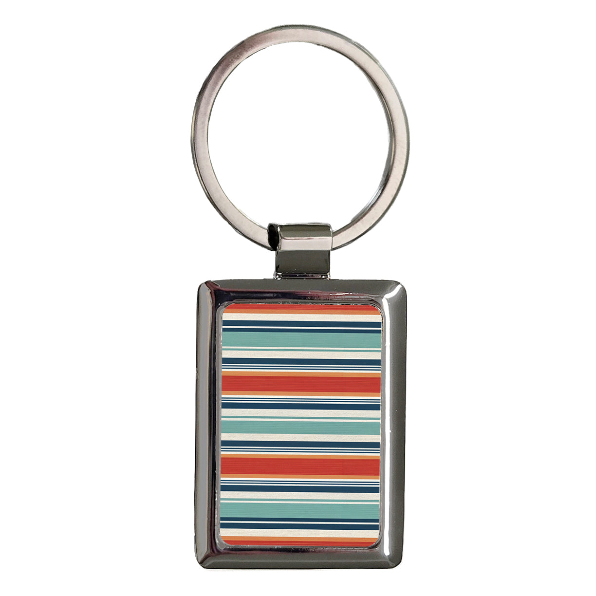 Stripes Blue Red Orange Rectangle Metal Keychain