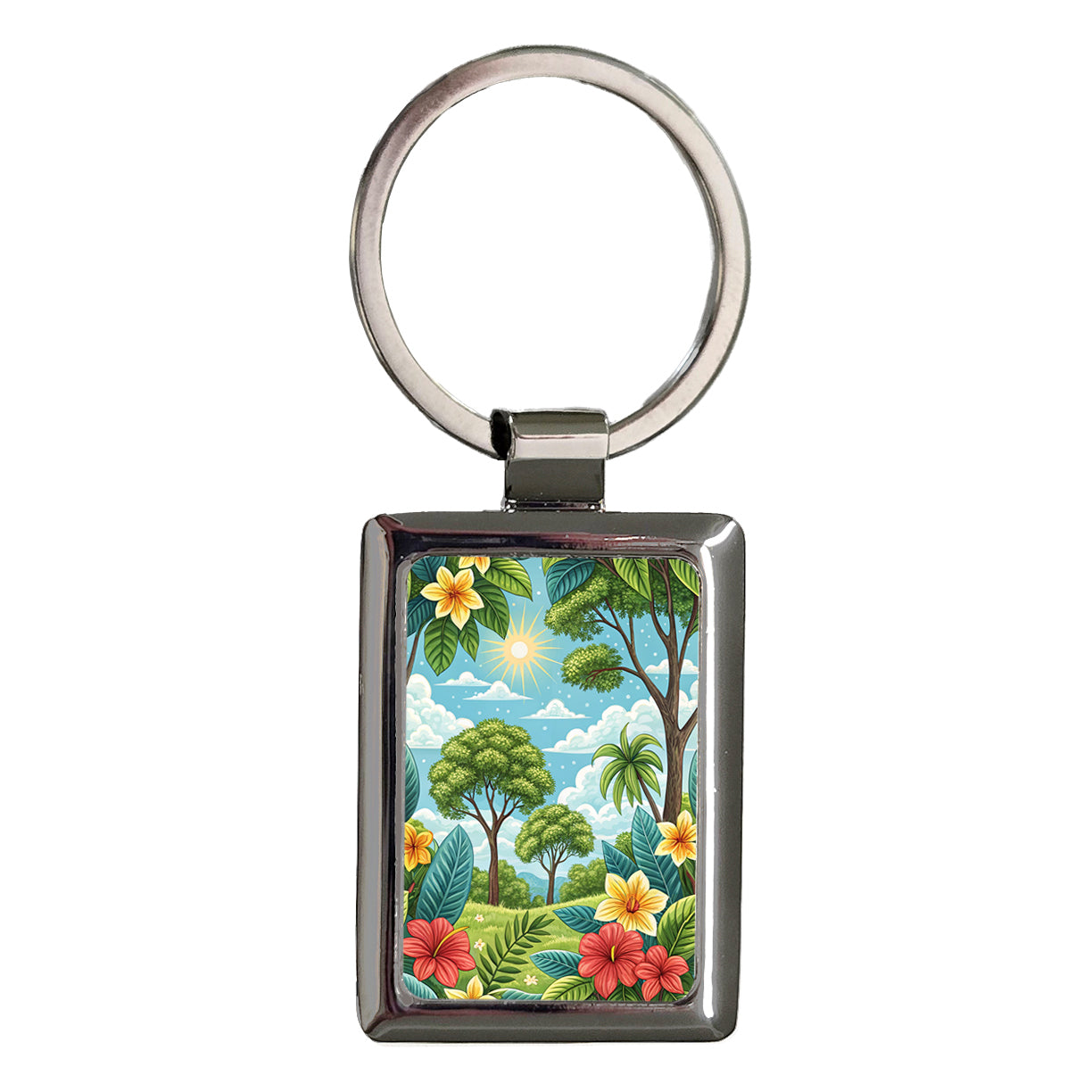 Summer Tropical Flowers Trees Rectangle Metal Keychain