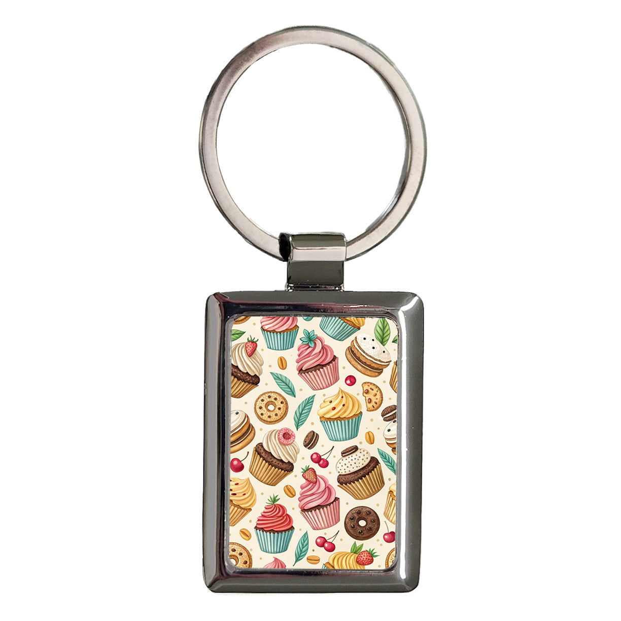 Sweet Desserts Cupcakes Cookies Background Rectangle Metal Keychain
