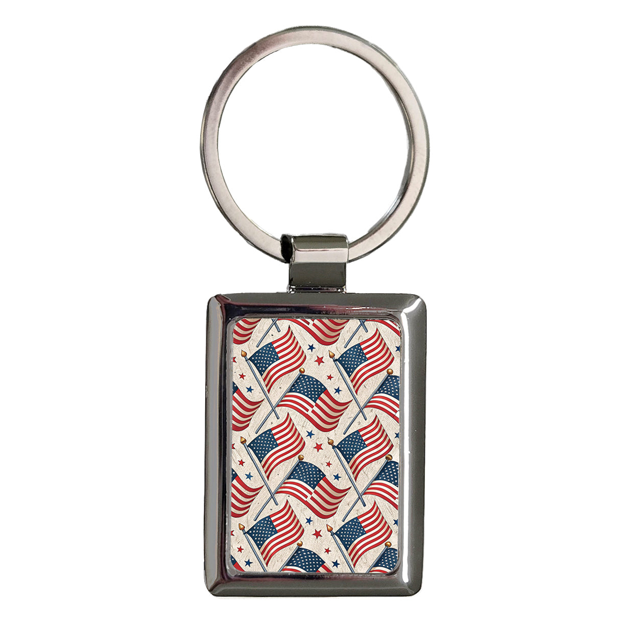 USA Waving Flags United States Of America Rectangle Metal Keychain